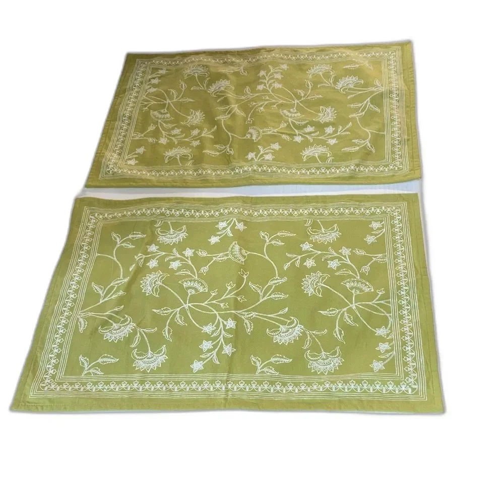 WORLD MARKET Elegant Floral Placemats Green and White 100% Cotton Set of 2